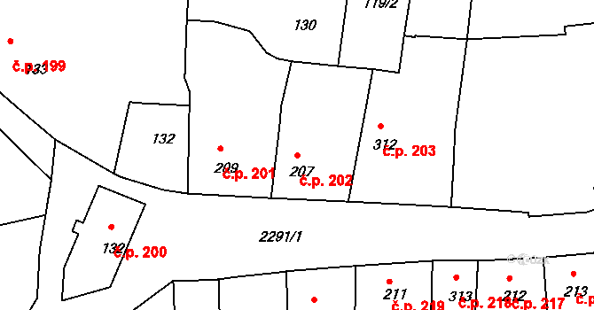 Rožmitál pod Třemšínem 202 na parcele st. 207 v KÚ Rožmitál pod Třemšínem, Katastrální mapa