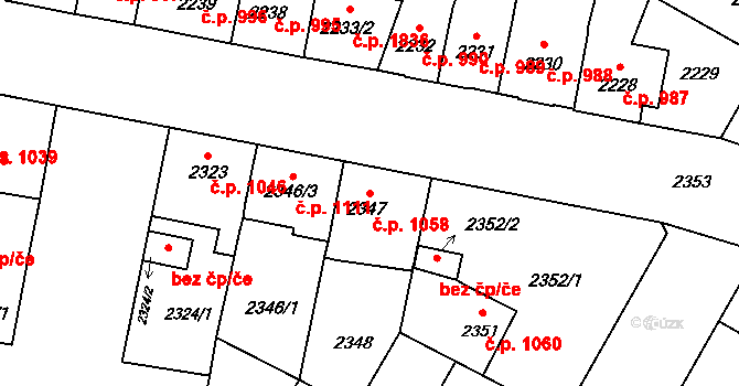 České Budějovice 7 1058, České Budějovice na parcele st. 2347 v KÚ České Budějovice 7, Katastrální mapa