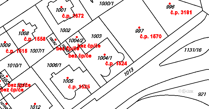 Chomutov 1524 na parcele st. 1004/1 v KÚ Chomutov I, Katastrální mapa