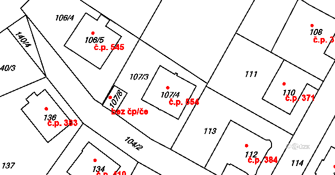 Liberec XI-Růžodol I 554, Liberec na parcele st. 107/4 v KÚ Růžodol I, Katastrální mapa