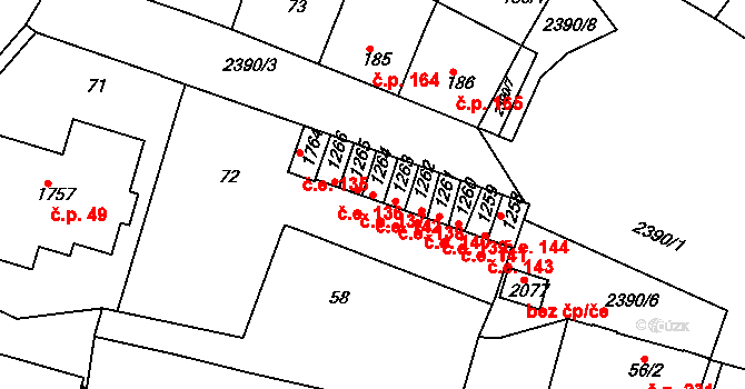 Rosice 142 na parcele st. 1264 v KÚ Rosice u Brna, Katastrální mapa