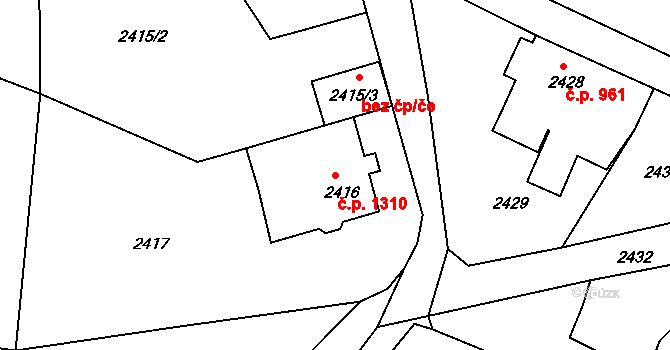 Rumburk 1 1310, Rumburk na parcele st. 2416 v KÚ Rumburk, Katastrální mapa