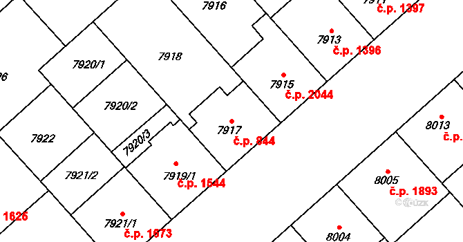 Jižní Předměstí 844, Plzeň na parcele st. 7917 v KÚ Plzeň, Katastrální mapa