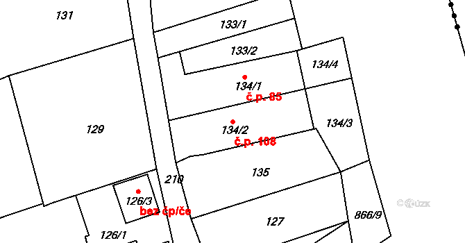 Sedlešovice 108, Nový Šaldorf-Sedlešovice na parcele st. 134/2 v KÚ Sedlešovice, Katastrální mapa