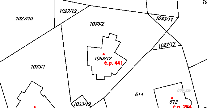 Velká Chuchle 441, Praha na parcele st. 1033/12 v KÚ Velká Chuchle, Katastrální mapa