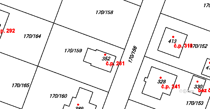 Hořátev 261 na parcele st. 352 v KÚ Hořátev, Katastrální mapa