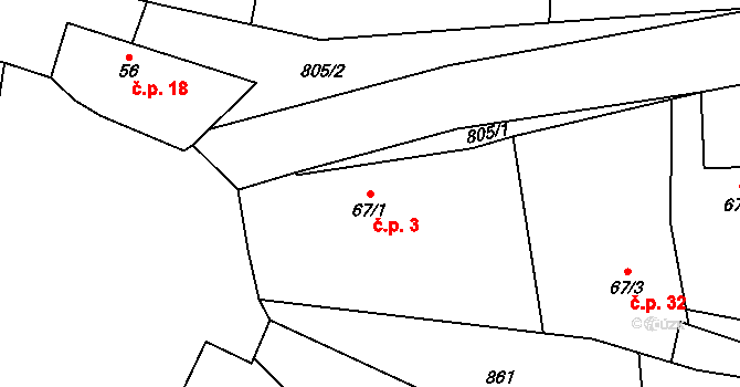 Maníkovice 3, Ptýrov na parcele st. 67/1 v KÚ Ptýrov, Katastrální mapa