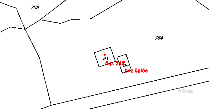 Smilovice 215 na parcele st. 91 v KÚ Rakovec, Katastrální mapa