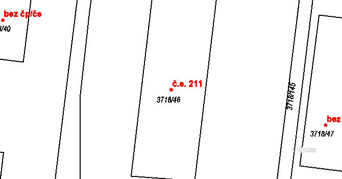 Kunovice 211 na parcele st. 3718/46 v KÚ Kunovice u Uherského Hradiště, Katastrální mapa