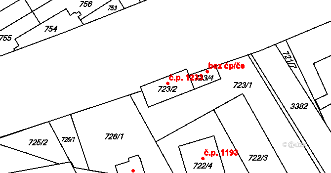 Poruba 1233, Orlová na parcele st. 723/2 v KÚ Poruba u Orlové, Katastrální mapa