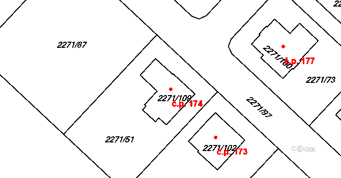 Dačice IV 174, Dačice na parcele st. 2271/109 v KÚ Dačice, Katastrální mapa