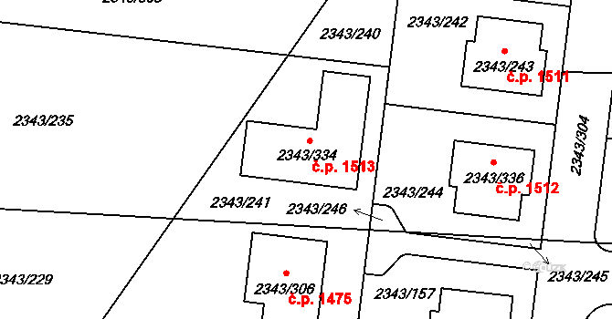 Kunratice 1513, Praha na parcele st. 2343/334 v KÚ Kunratice, Katastrální mapa