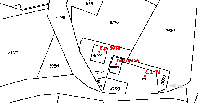 Rožnov pod Radhoštěm 2839 na parcele st. 4833 v KÚ Rožnov pod Radhoštěm, Katastrální mapa
