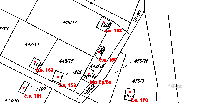 Háje 160, Cheb na parcele st. 1201 v KÚ Háje u Chebu, Katastrální mapa