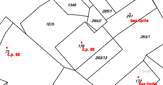 Rychnov nad Malší 86, Dolní Dvořiště na parcele st. 179 v KÚ Rychnov nad Malší, Katastrální mapa