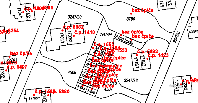 Zlín 1554 na parcele st. 5458/2 v KÚ Zlín, Katastrální mapa