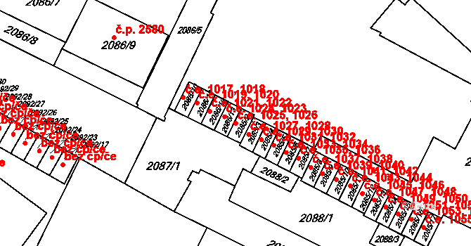 Znojmo 1025,1026 na parcele st. 2085/2 v KÚ Znojmo-město, Katastrální mapa
