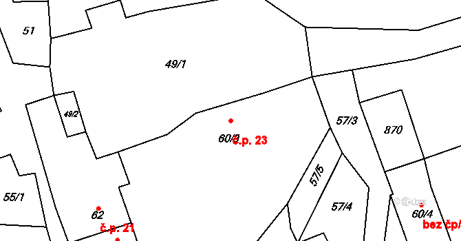Škrdlovice 23 na parcele st. 60/3 v KÚ Škrdlovice, Katastrální mapa