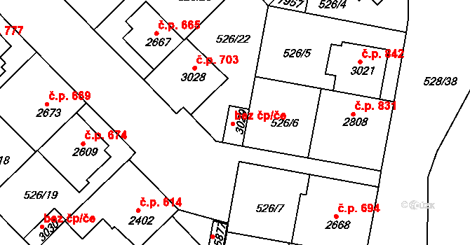 Třebíč 38357496 na parcele st. 3029 v KÚ Třebíč, Katastrální mapa
