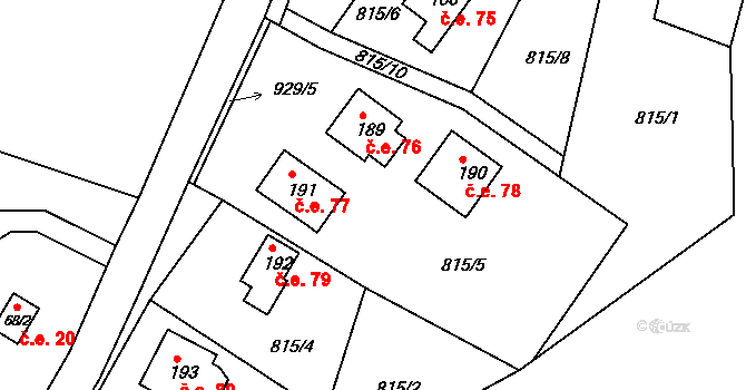 Zálužné 77, Vítkov na parcele st. 191 v KÚ Nové Těchanovice, Katastrální mapa