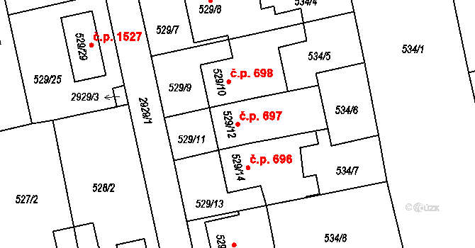 Kylešovice 697, Opava na parcele st. 529/12 v KÚ Kylešovice, Katastrální mapa
