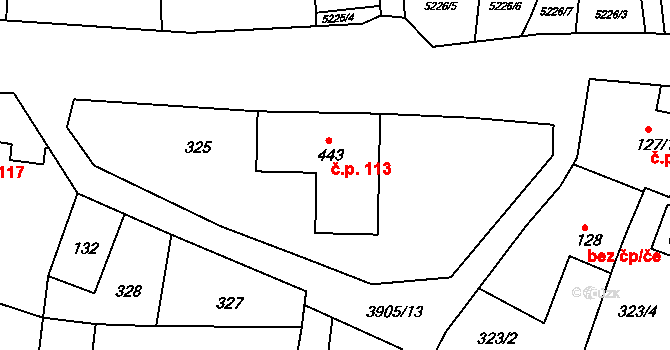 Brumovice 113 na parcele st. 443 v KÚ Brumovice u Opavy, Katastrální mapa