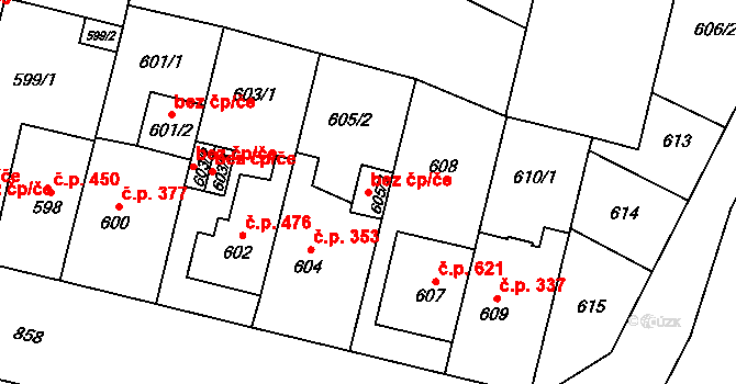 Plzeň 46521496 na parcele st. 605/3 v KÚ Lobzy, Katastrální mapa