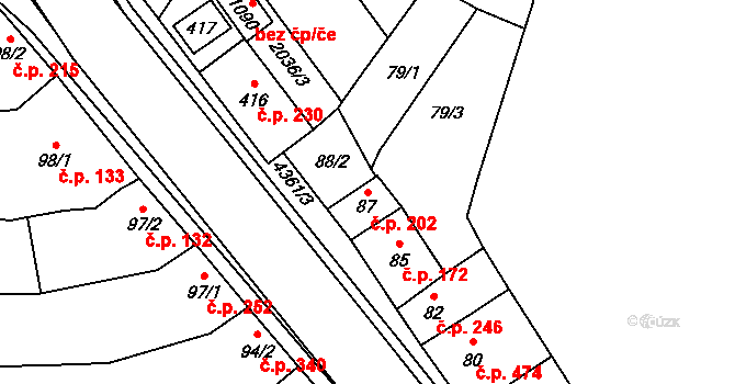Bánov 202 na parcele st. 87 v KÚ Bánov, Katastrální mapa