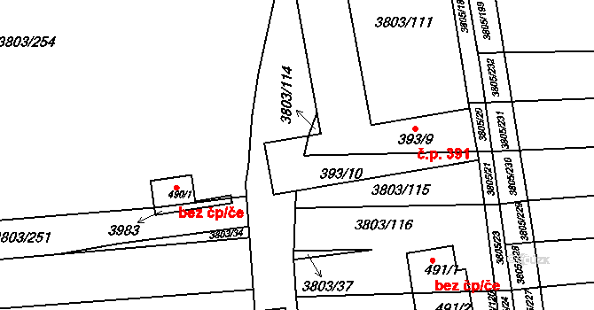 Záhorovice 47626496 na parcele st. 393/10 v KÚ Záhorovice, Katastrální mapa