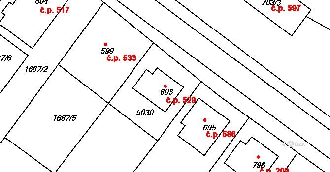 Boršice 529 na parcele st. 603 v KÚ Boršice u Buchlovic, Katastrální mapa