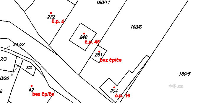 Hospozín 49547496 na parcele st. 261 v KÚ Hospozín, Katastrální mapa