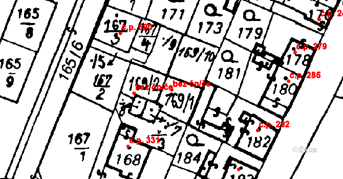 Město Touškov 50003496 na parcele st. 169/7 v KÚ Město Touškov, Katastrální mapa
