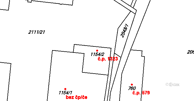 Polná 1323 na parcele st. 1154/2 v KÚ Polná, Katastrální mapa