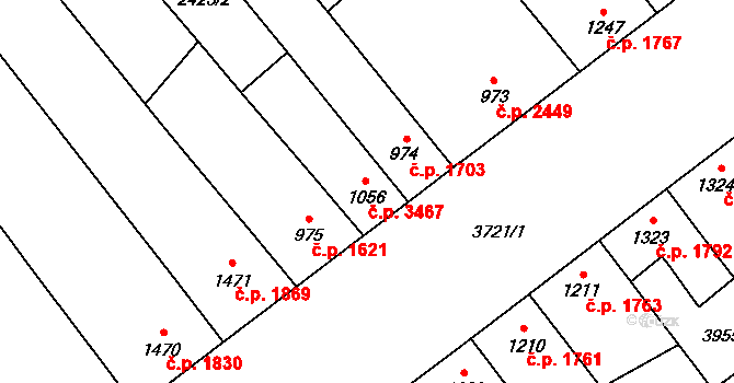 Břeclav 3467 na parcele st. 1056 v KÚ Břeclav, Katastrální mapa