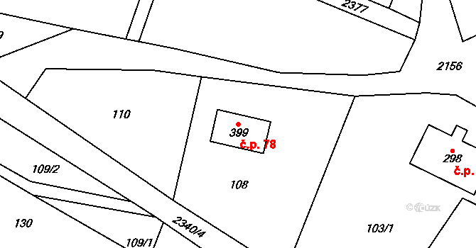 Hynčice 78, Město Albrechtice na parcele st. 399 v KÚ Hynčice u Krnova, Katastrální mapa
