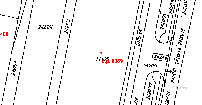 Zelené Předměstí 2859, Pardubice na parcele st. 11105 v KÚ Pardubice, Katastrální mapa