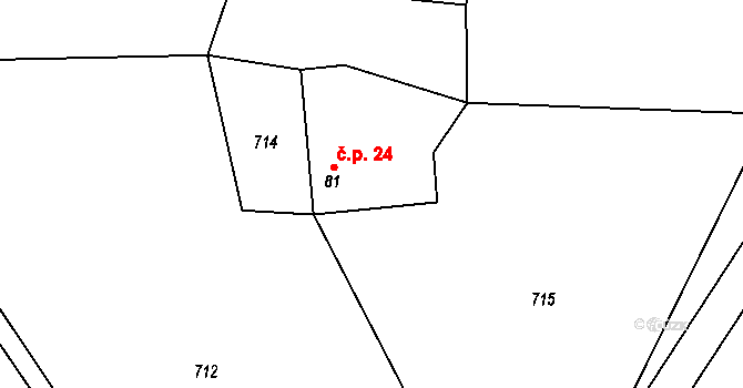 Dachov 24, Miřetice na parcele st. 81 v KÚ Miřetice u Nasavrk, Katastrální mapa