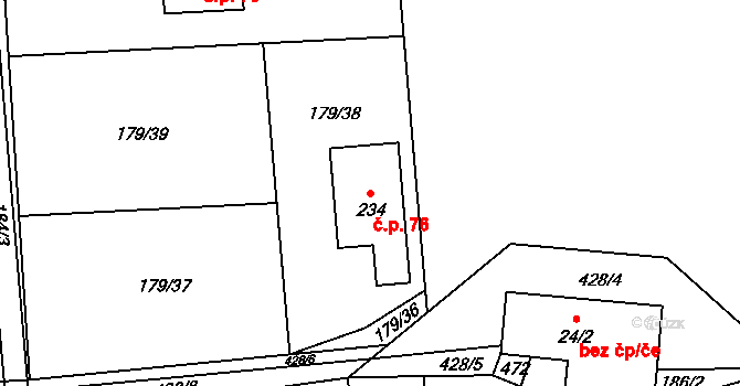 Počaply 76, Sezemice na parcele st. 234 v KÚ Počaply nad Loučnou, Katastrální mapa