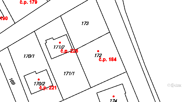 Horní Žukov 184, Český Těšín na parcele st. 172 v KÚ Horní Žukov, Katastrální mapa