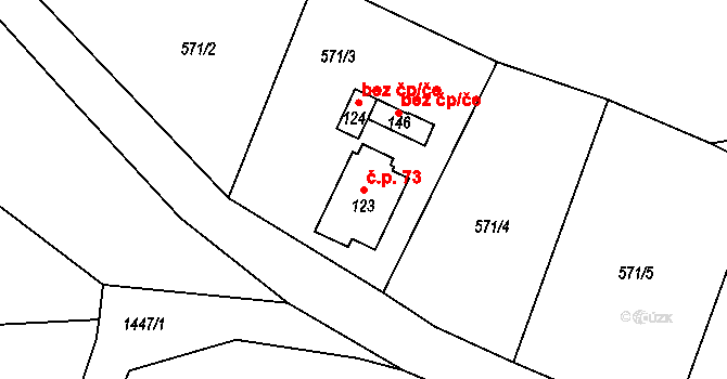 Hradecko 73, Kralovice na parcele st. 123 v KÚ Hradecko, Katastrální mapa