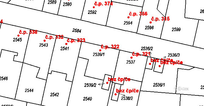 Veselí nad Lužnicí I 322, Veselí nad Lužnicí na parcele st. 2539/1 v KÚ Veselí nad Lužnicí, Katastrální mapa