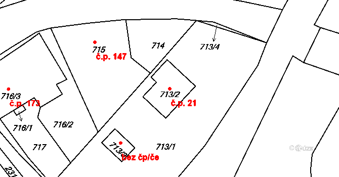 Velké Předměstí 21, Horšovský Týn na parcele st. 713/2 v KÚ Horšovský Týn, Katastrální mapa