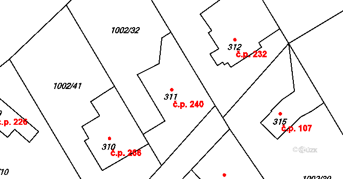 Velká Ves 240, Broumov na parcele st. 311 v KÚ Velká Ves u Broumova, Katastrální mapa