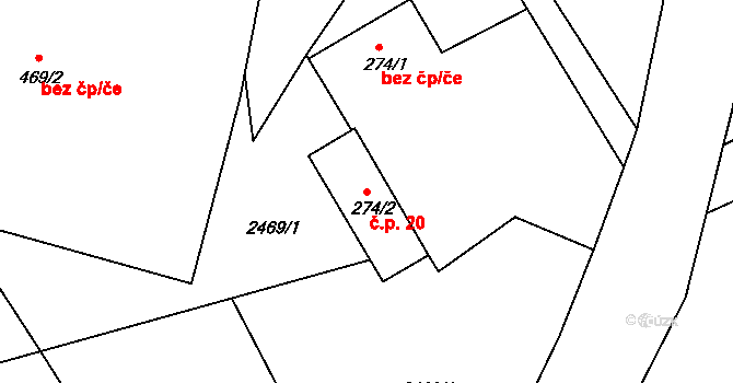 Benešov 20, Broumov na parcele st. 274/2 v KÚ Benešov u Broumova, Katastrální mapa