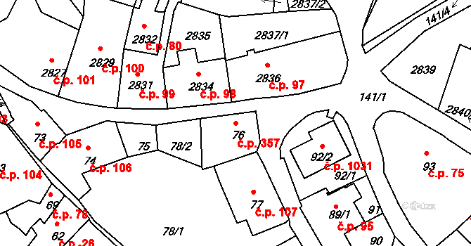 Štramberk 357 na parcele st. 76 v KÚ Štramberk, Katastrální mapa