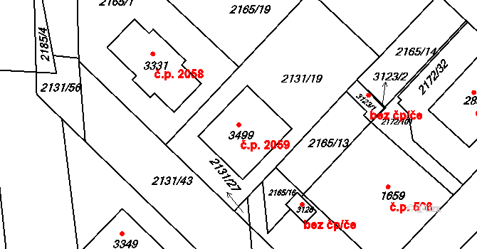 Lysá nad Labem 2059 na parcele st. 3499 v KÚ Lysá nad Labem, Katastrální mapa