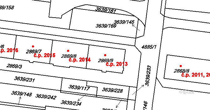 Louny 2013 na parcele st. 2869/9 v KÚ Louny, Katastrální mapa