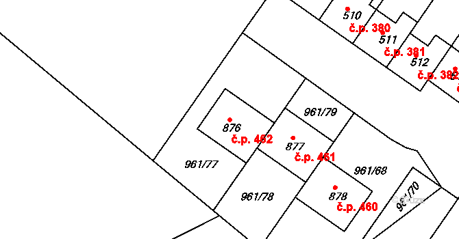 Jevišovice 462 na parcele st. 876 v KÚ Jevišovice, Katastrální mapa