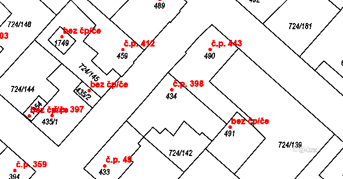 Světlá nad Sázavou 398 na parcele st. 434 v KÚ Světlá nad Sázavou, Katastrální mapa