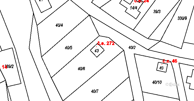 Bříza 272, Cheb na parcele st. 43 v KÚ Bříza nad Ohří, Katastrální mapa